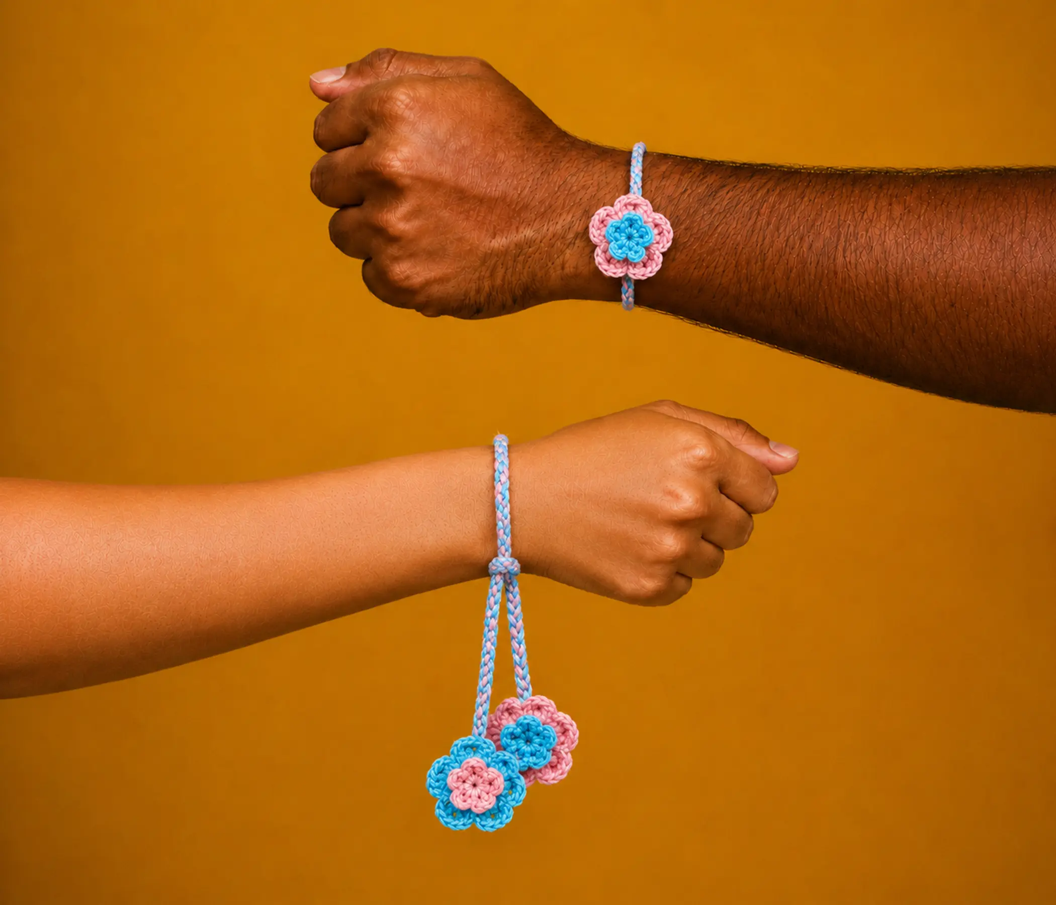 Pastel Blooms: Hand-Crocheted Bhaiya-Bhabhi Rakhi Set